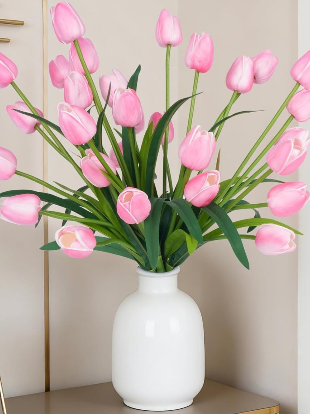 Homsunny 30-Pack Artificial Pink Tulip Flowers 18.9" Realistic Faux Floral Home